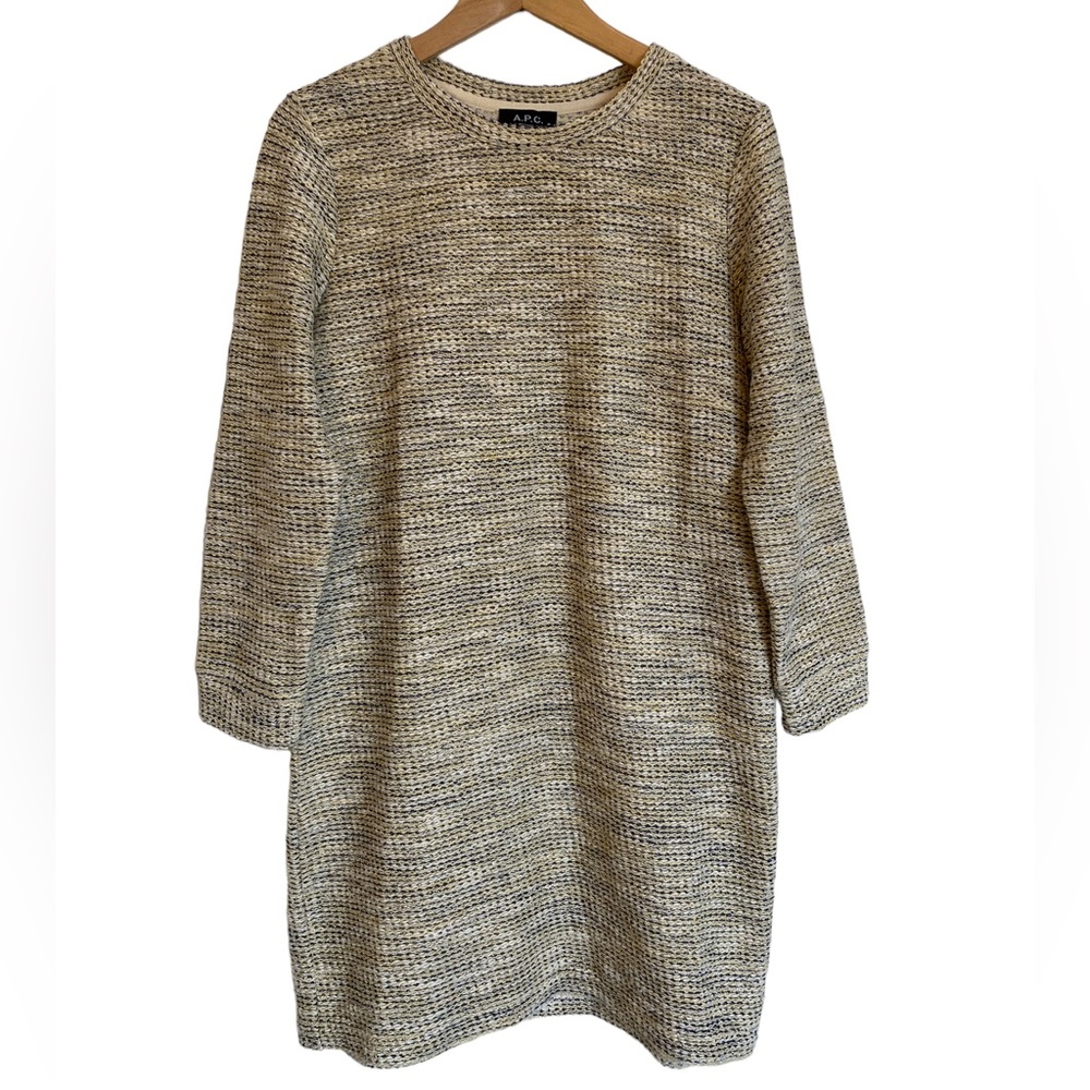 A.P.C. Rue Madame Paris Tweed Sweater Dress White/Blue/Sparkle Womens M